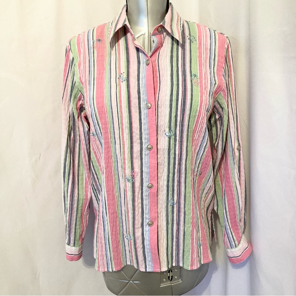 Alfred Dunner Striped Button Down Blouse 14P